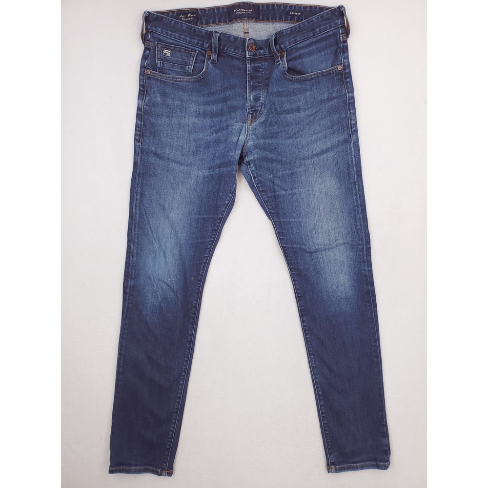Scotch & Soda Jeans Mens 33x34 Blue Ralston Skinny Button Fly Stretch Denim Pant
